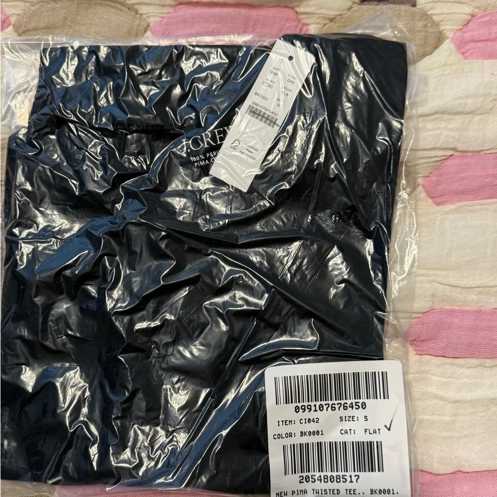 J. Crew New 100% Peruvian Pima Cotton Twisted Asymmetrical Black Tee NWT S